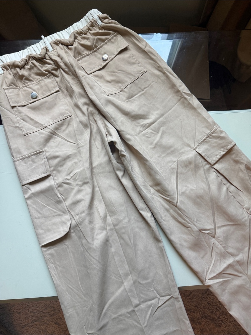 Khaki Wide Leg Double Waistband Joggers - Picture 2 of 2
